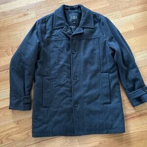 London Fog Jacket Mens Large Black Towne Peacoat Quilted Lining Wool Blend